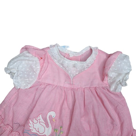 vintage cradle togs dress spring swan checkered puff sleeve 80s, 90s style 6-9 m - Picture 4 of 5